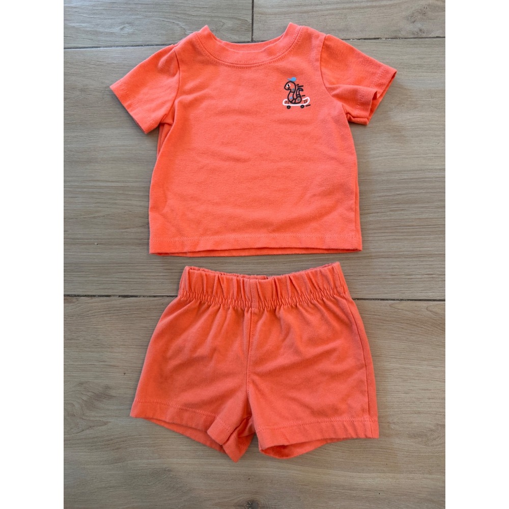 Garanimals Baby Boys Neon Orange Skateboard Worm T-Shirt and Shorts Set 0-3M